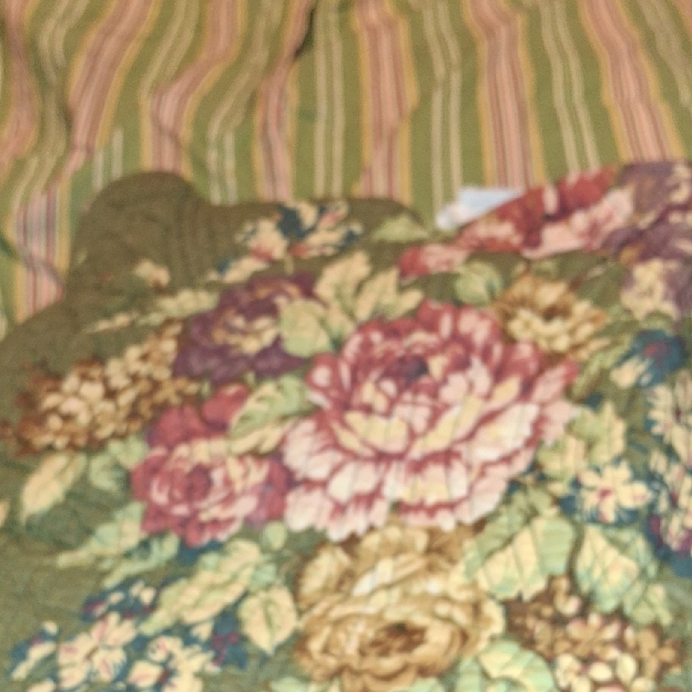 Quilted Shams - Ralph Lauren Olive Green Quilted Pillow with Pink Floral Motif - Picture 5 of 5